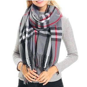 Gray Classic Plaid Giant Check Scarf